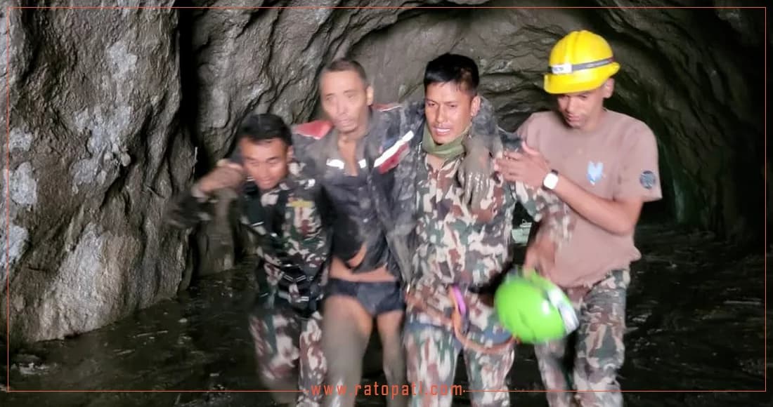 Chinese citizens who were rescued alive from the tunnel of Trishuli-1 being taken to Trishuli barracks